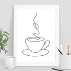 Quadro Minimalista Xícara De Café One line 24x18cm - Com Vidr