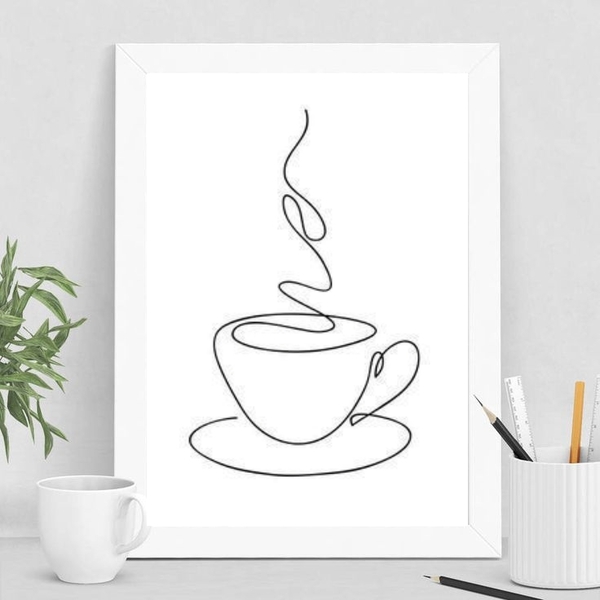 Quadro Minimalista Xícara De Café One line 45x34cm Moldura:ma