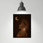 Quadro Místico Arte Índia Lua 24x18cm - Com Vidro Moldura:mad