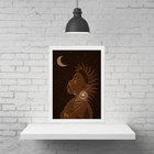 Quadro Místico Arte Índia Lua 45x34cm - Com Vidro Moldura:mad