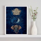 Quadro Mistico Hamsa Lua Elefante 33x24cm - Com Vidro Moldura
