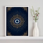 Quadro Mistico Mandala Olho Grego - Azul Dourado 45x34cm Mold