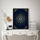 Quadro Mistico Mandala Olho Grego - Azul Dourado 45x34cm Mold
