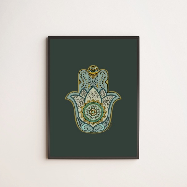 Quadro Místico Mão Indiana 24x18cm Moldura:madeira Preta