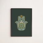 Quadro Místico Mão Indiana 33x24cm - Com Vidro Moldura:madeir