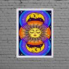 Quadro Místico Sol E Lua Colorido 45x34cm Moldura:madeira Pre