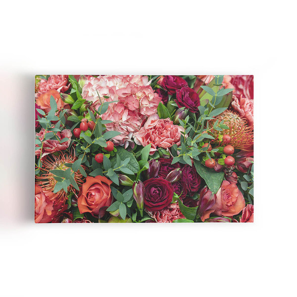 Quadro Mix De Craveiros Rosas E Frutos Canvas 120x80cm