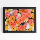 Quadro Mix De Flores Laranja Colorido Moldura Preta 60x40cm