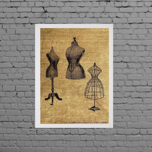 Quadro Modelos Manequim De Costura 24x18cm - Com Vidro Moldur