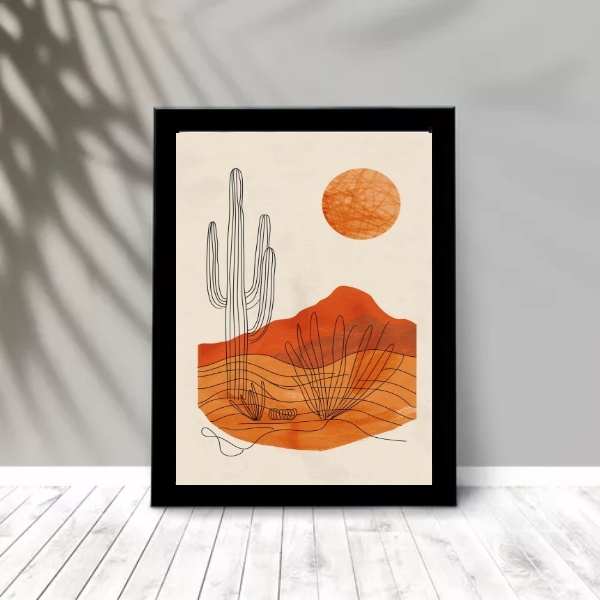 Quadro Moderno Abstrato Deserto 33x24cm Moldura Preta