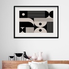 Quadro Moderno Abstrato Preto Cinza - 60x48cm Moldura:madeira