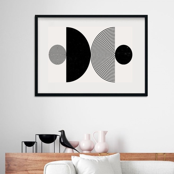 Quadro Moderno Branco E Preto - 60x48cm Moldura:madeira Preta