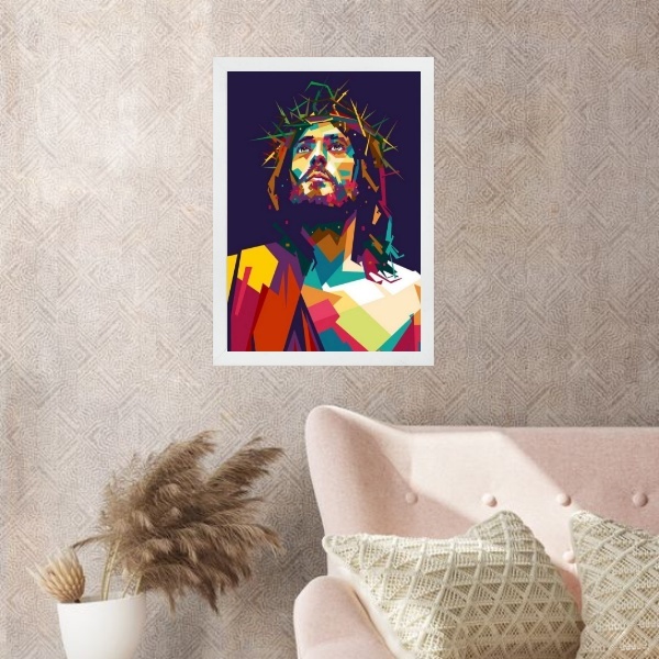 Quadro Moderno Cristo- Geométrico 33x24cm - Com Vidro Moldura