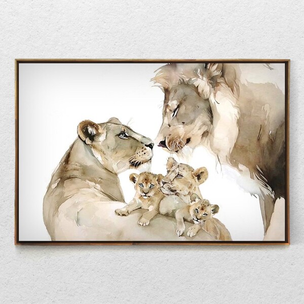 Quadro Moderno Decorativo Family Lion Com Moldura E Sem Vidro