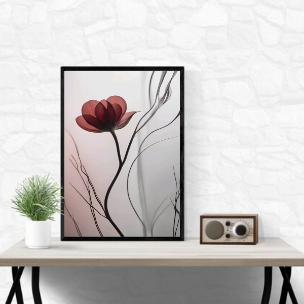 Quadro Moderno Flor Vinho 45x34cm Moldura Branca