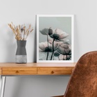 Quadro Moderno Flores Cinza 33x24cm - Com Vidro Moldura Preta