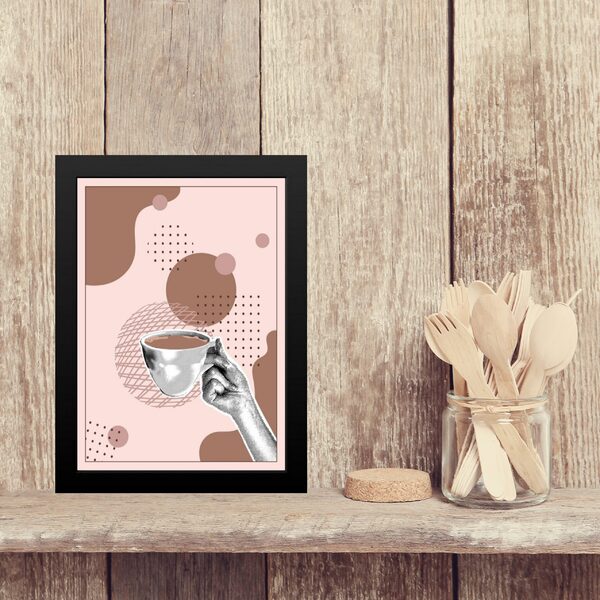 Quadro Moderno Gravura Café Rosa 24x18cm Moldura Branca