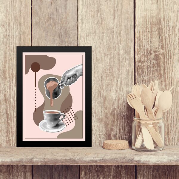 Quadro Moderno Gravura Café - Rosê 33x24cm Moldura Branca