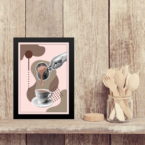 Quadro Moderno Gravura Café - Rosê 45x34cm Moldura Preta