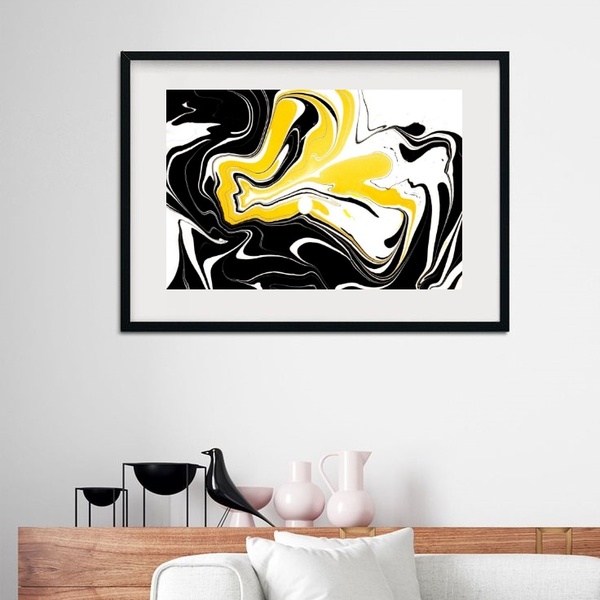 Quadro Moderno Preto E Amarelo - 60x48cm Moldura:madeira Preta