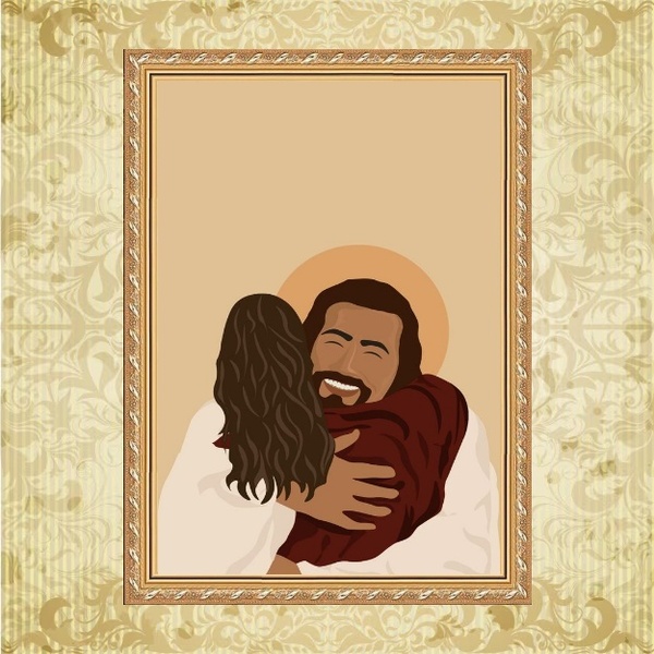 Quadro Moldura Dourada Abraço De Jesus 33x24cm Acabamento:com