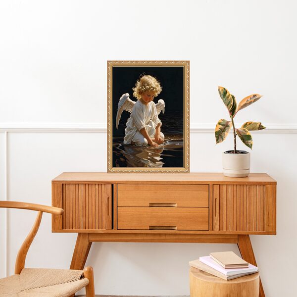 Quadro Moldura Dourada Anjinho Criança 33x24cm Acabamento:com