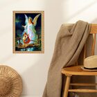 Quadro Moldura Dourada Anjo Da Guarda Com Crianças 24x18cm Ac