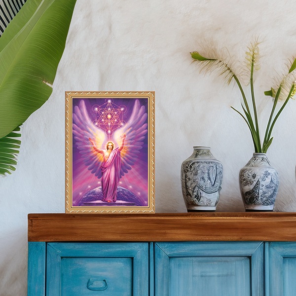 Quadro Moldura Dourada Arcanjo Metatron 24x18cm Acabamento:co