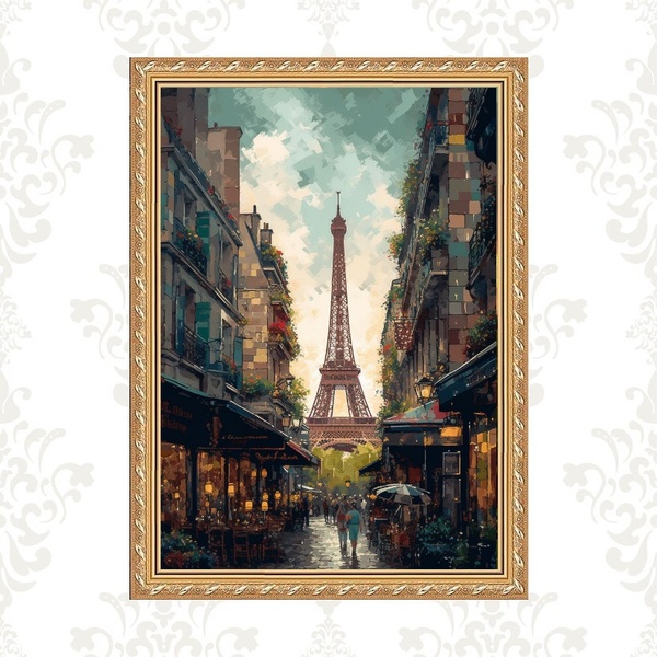 Quadro Moldura Dourada Arte Paris 33x24cm Acabamento:com Vidro