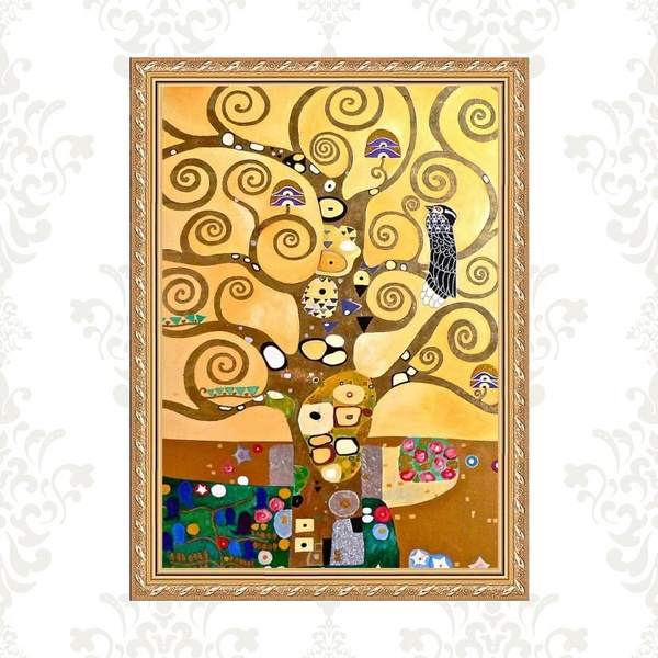 Quadro Moldura Dourada Árvore Klimt 45x34cm Acabamento:com Ac
