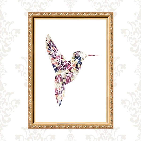 Quadro Moldura Dourada Beija-flor 33x24cm Acabamento:com Vidro