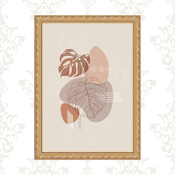 Quadro Moldura Dourada Boho Folhas 45x34cm Acabamento:com Vid