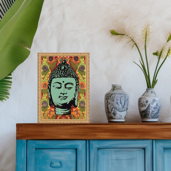 Quadro Moldura Dourada Buda Boho Retrô 33x24cm Acabamento:com