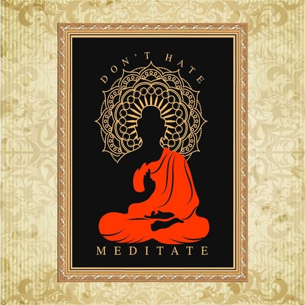 Quadro Moldura Dourada Buda Meditação 45x34cm Acabamento:com