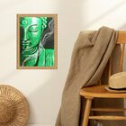 Quadro Moldura Dourada Buda Verde 45x34cm Acabamento:com Vidro