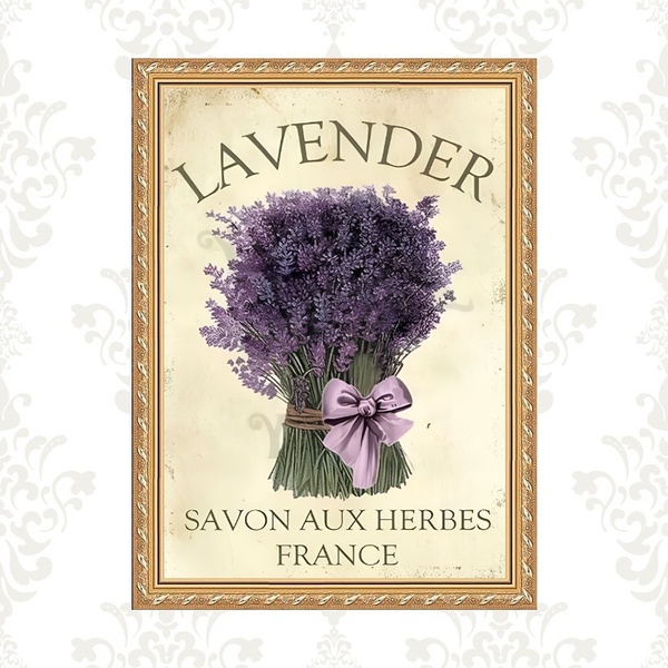 Quadro Moldura Dourada Buquê De Lavanda 24x18cm Acabamento:co