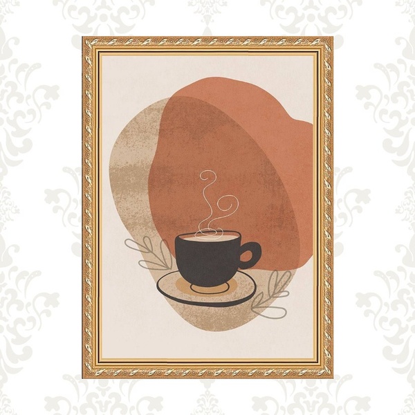 Quadro Moldura Dourada Café Aquarela 45x34cm Acabamento:com V