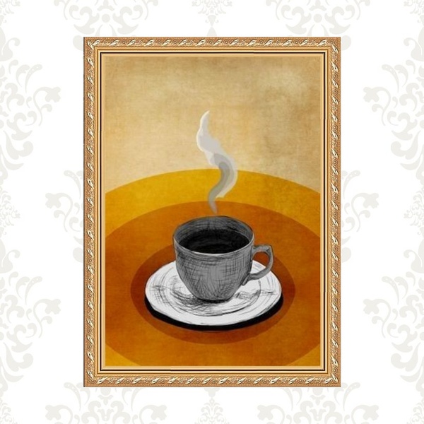 Quadro Moldura Dourada Café Terracota 33x24cm Acabamento:com