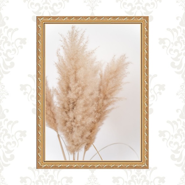 Quadro Moldura Dourada Capim Dos Pampas 33x24cm Acabamento:co