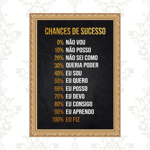 Quadro Moldura Dourada Chances Sucesso 33x24cm Acabamento:com