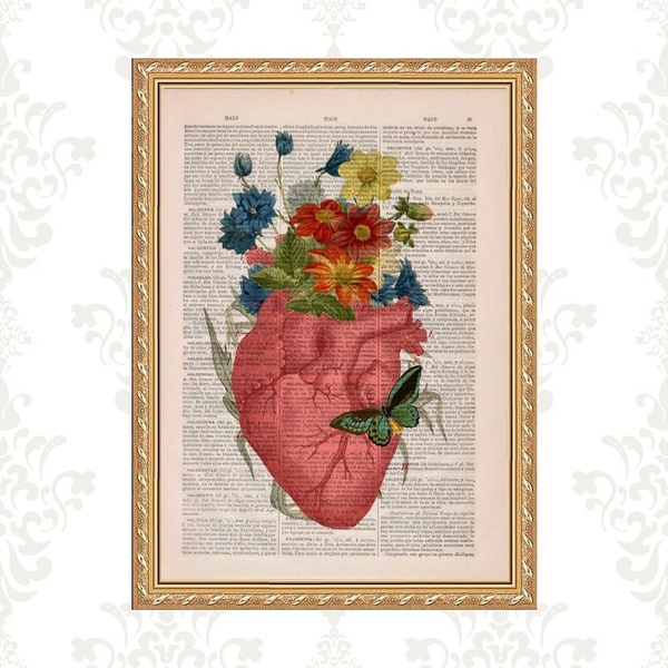 Quadro Moldura Dourada Coração Flores Borboleta 45x34cm Acaba