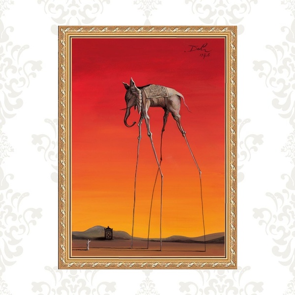 Quadro Moldura Dourada Dalí - Elefante 33x24cm Acabamento:com