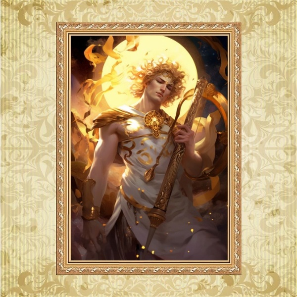 Quadro Moldura Dourada Deus Apolo 24x18cm Acabamento:com Vidro