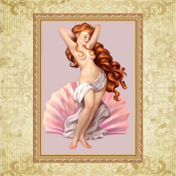 Quadro Moldura Dourada Deusa Afrodite Rosa 45x34cm Acabamento