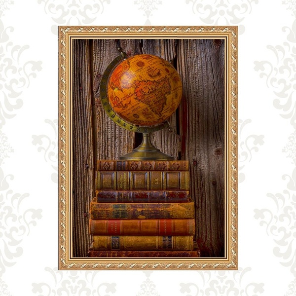 Quadro Moldura Dourada Escritório Vintage 45x34cm Acabamento: