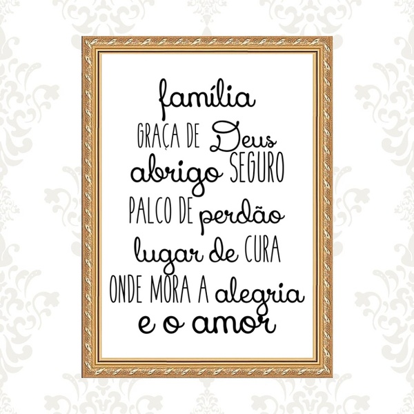 Quadro Moldura Dourada Família Graça Deus 24x18cm Acabamento: