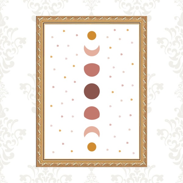 Quadro Moldura Dourada Fases Lua Boho 45x34cm Acabamento:com