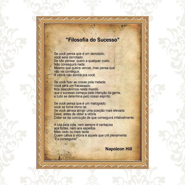 Quadro Moldura Dourada Filosofia 24x18cm Acabamento:com Vidro