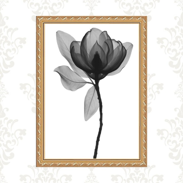 Quadro Moldura Dourada Flor Minimalista 45x34cm Acabamento:co