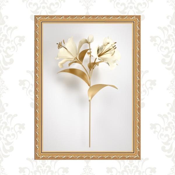 Quadro Moldura Dourada Flor Ouro 24x18cm Acabamento:com Vidro